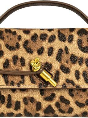Women's Brown Leopard Clutch Woven Leather & Suede Handbags Crossbody Bags